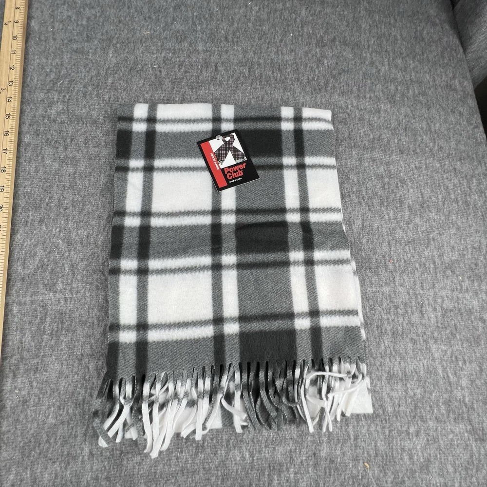 Power Club Mens Gray Plaid Fleece Scarf Fringe Winter Neck Warmer MF001 One Size